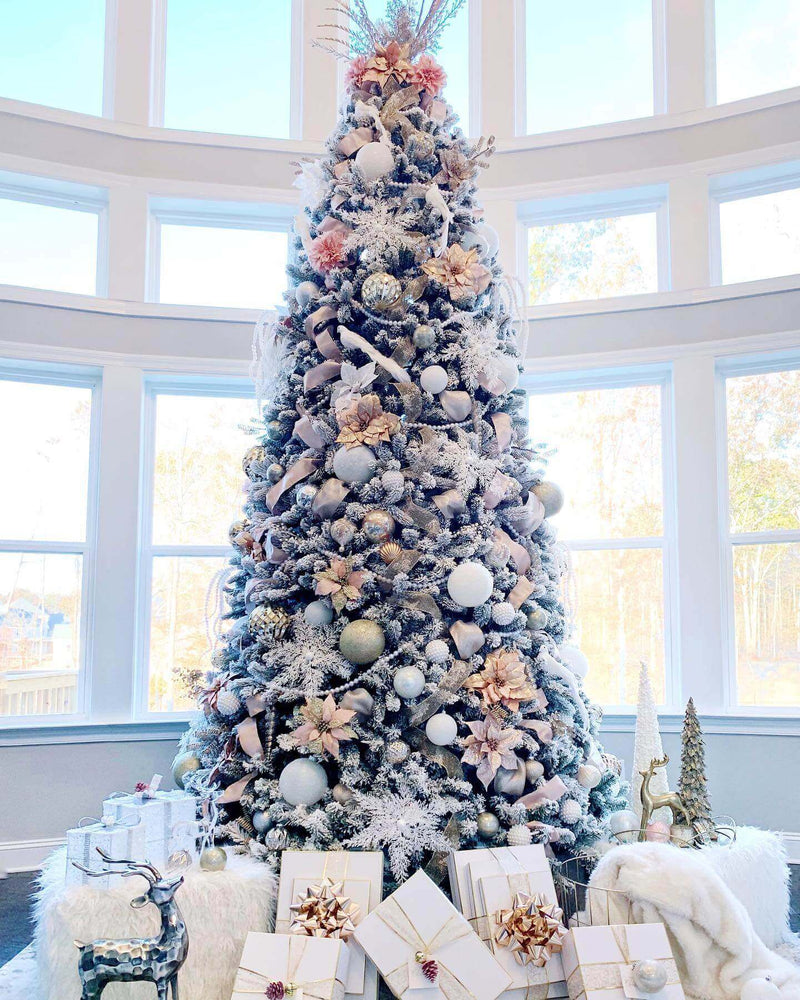 12' King Flock® Artificial Christmas Tree with 1650 Warm White LED Lights