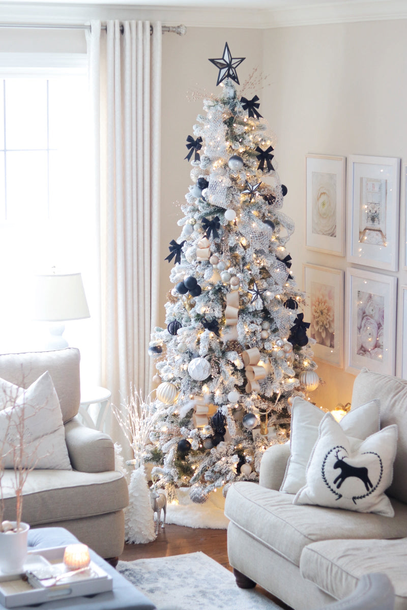 10' King Flock® Slim Artificial Christmas Tree with 1000 Warm White LED Lights